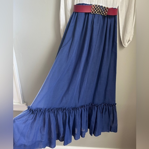 Vintage 1970’s Blue Embroidered long sleeve Peasant Maxi Dress w/ Belt- EUC - Picture 6 of 9